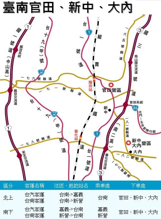 新訓中心臺南大內交通路線圖