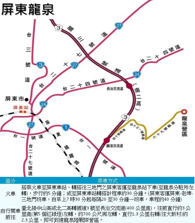 新訓中心屏東龍泉交通路線圖